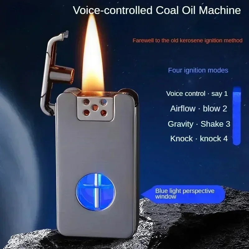 2025 Intelligent Voice Controlled Kerosene Lighter Metal Transparent Oil Arc Ignition Personalized Gift Cigarette Accessories 4