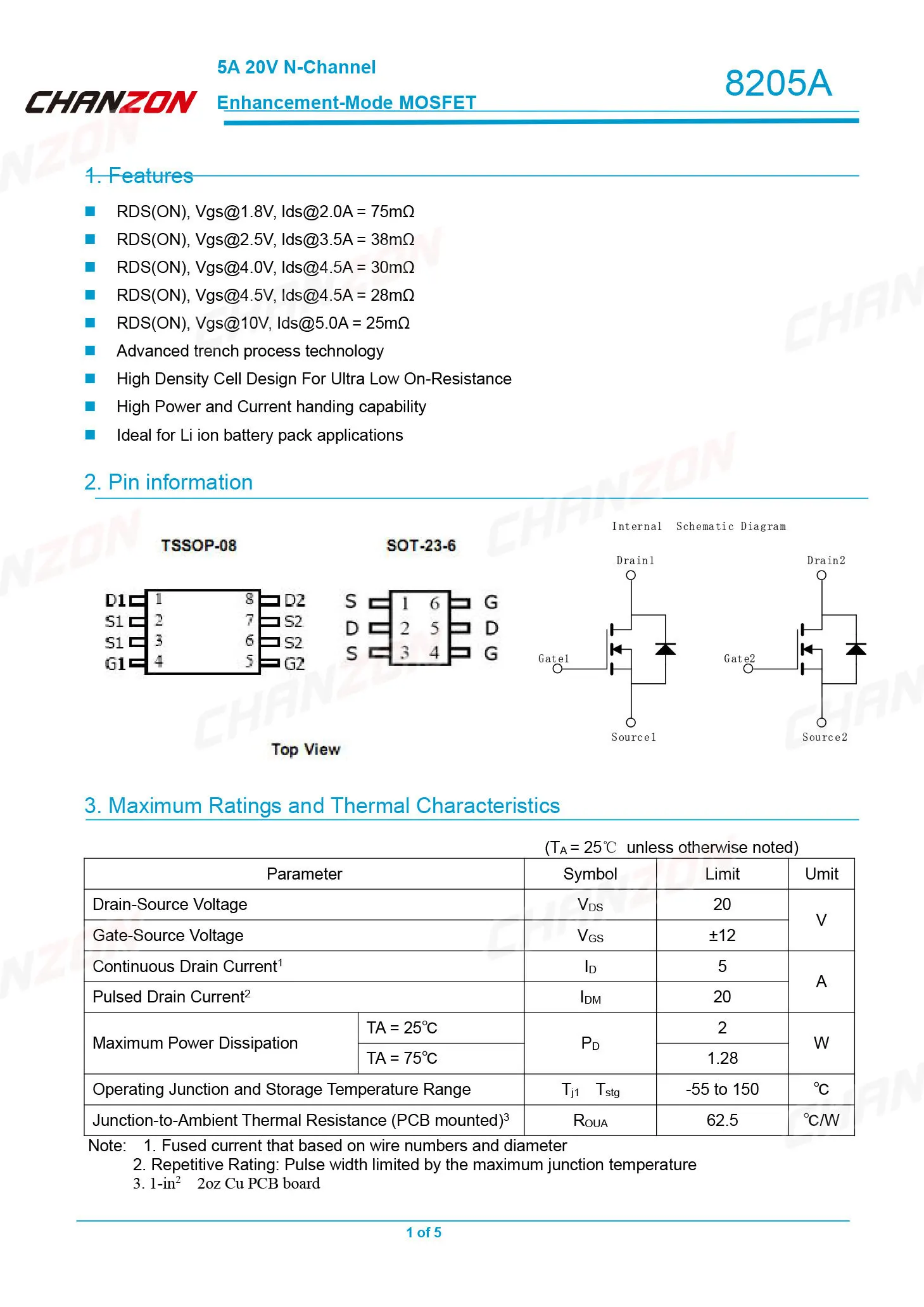 10pcs 8205A SOT-23 N-Channel Mosfet Transistor
