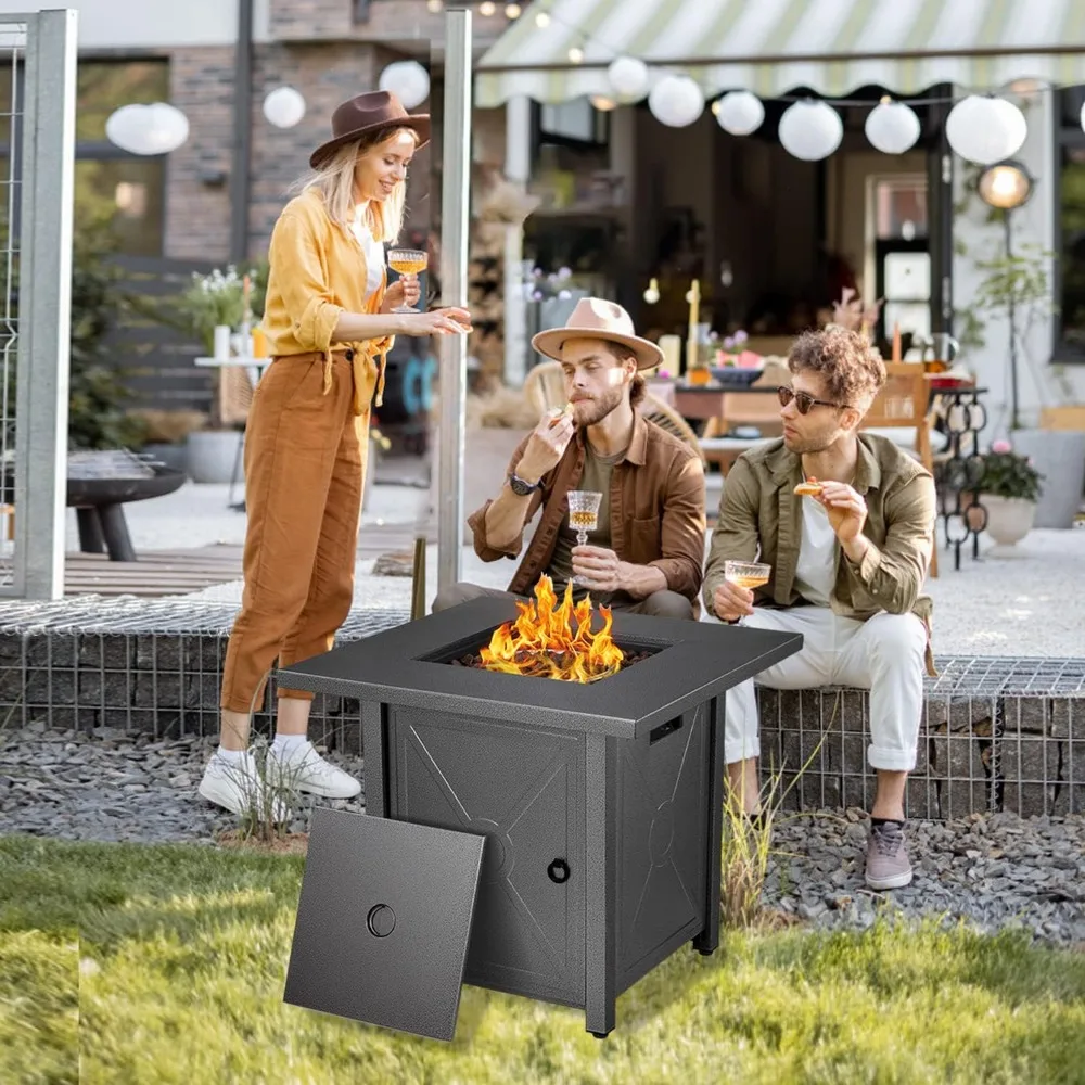 

Propane Fire Pit Table Outdoor Gas Fire Pit Table Auto-Ignition Fire Tables with Lid Rain Cover and 3 Pounds Lava Stones
