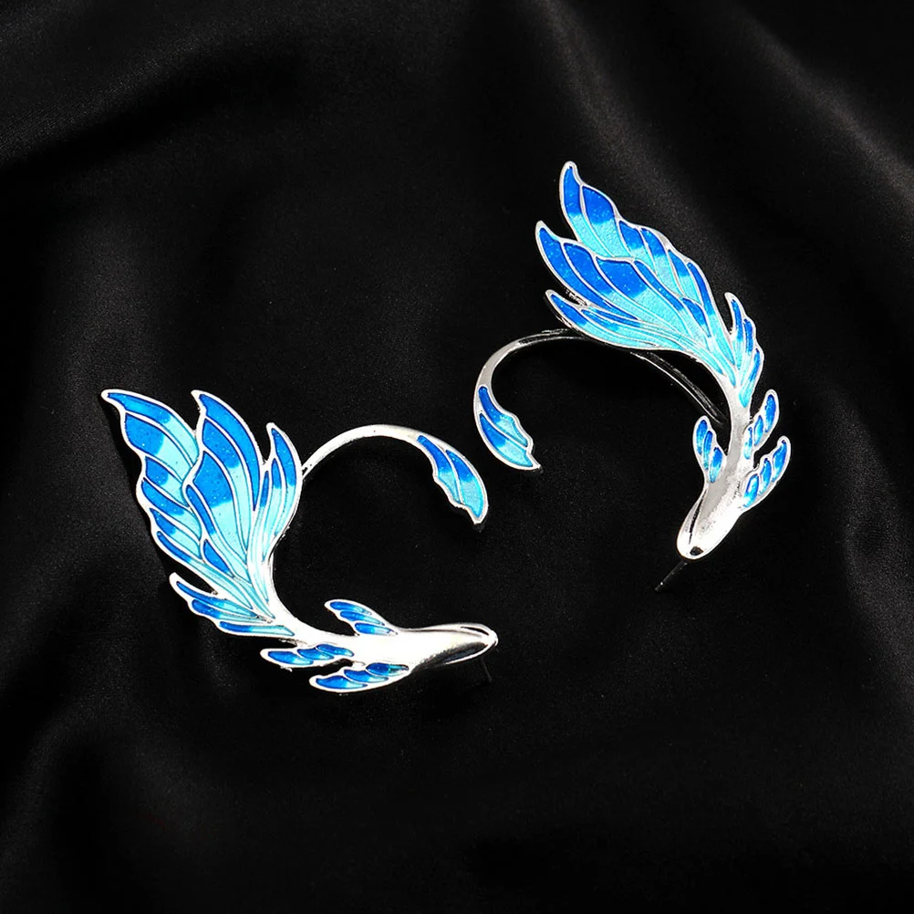 2 pezzi orecchini a clip per orecchie blu orecchini da donna orecchie da fata con piercing polsini da elfo accessori non per adulti - immagine 4