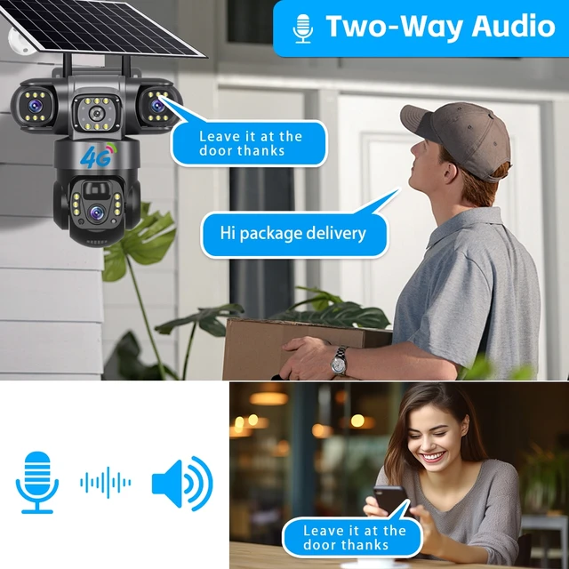 Solar 4G Camera With Sim Card 12MP 6K Three Lens Three Screen Monitor Night Vision Security Protection PTZ Video Surveillance 5