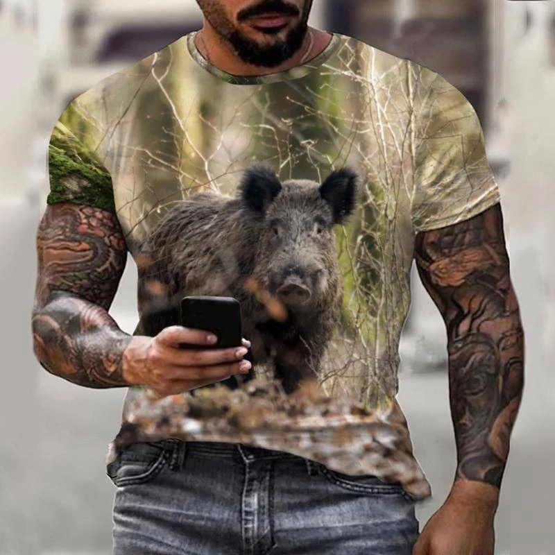 Wild Boar Animal Print Short Sleeve T Shirt