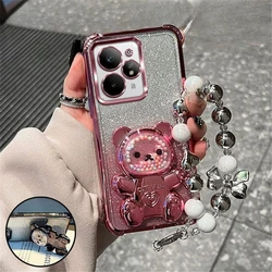 Luxurious Bow Strap Bear Phone Holder Case with Glitter Shockproof Stand Cover - Honor 90 Lite (2)