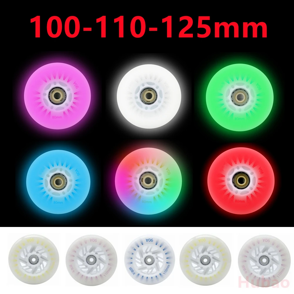 6pcs LED Flash Wheel 100/110/125mm Speed Skates Roller Skates PU Tyres skate wheels