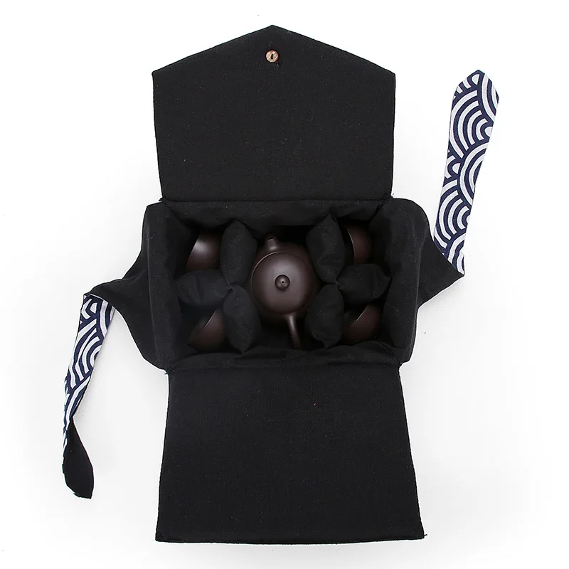 Cotton And Linen 1 Pot 4 Cups Tea Set Cloth Bag Portable Travel Storage Bag Tea Cup Pot Portable Cozies LC670