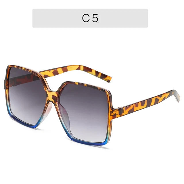 Black Square Oversized Sunglasses Women Big Frame Colorful Sun Glasses Female Mirror Oculos Unisex Gradient Hip Hop Shades C5 LeopardBlue