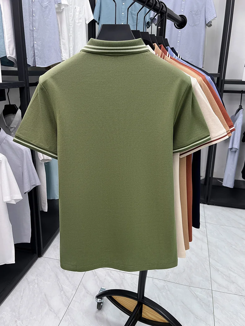 100% pure cotton men's short sleeve polo shirt high-quality fashion soft comfort striped decoration summer casual T-shirt top 16 Sb7311fa3b4aa4439b04a2a7ceee9f5bdh