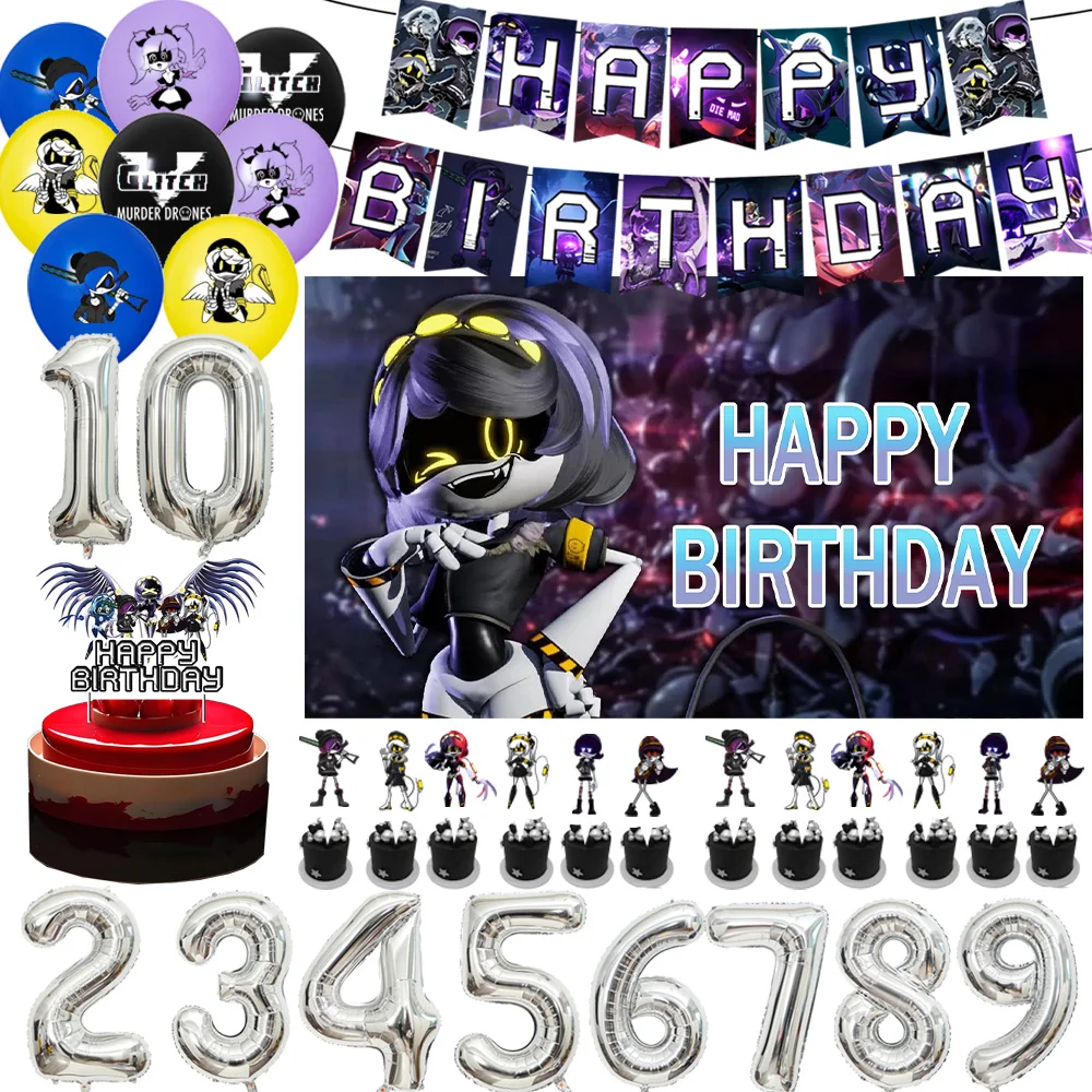 Murdered Drones Themed Birthday Party Decoration Set - Background, Balloons, Banner & Cake Topper
