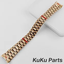 Presidential 904L Solid Stainless Steel Bracelet, 20mm Width, Curved End Links, with Deployment Clasp - 20mm (NO.5 Rose Gold)