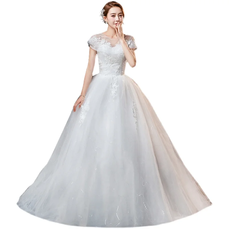 

Wedding Dress for Women Ball Gowns Lace Up Plus Size Train Wedding Dresses New Style Bride Vrstidos De Novia Tailing