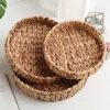 Rattan Wicker Basket Handwoven Fruit Tea Snack Bread Basket Cosmetic Round Storage Box Water Hyacinth Tray Jewelry Dish 1