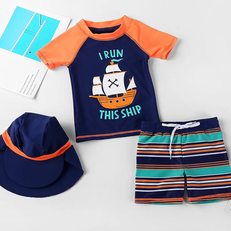 Children's Split Bathing Suit Toddler Boys 3PCS Cute Cartoon Pattern Short Sleeve Swimming Set 1-12Years Kids Beach Wear kids swimsuits