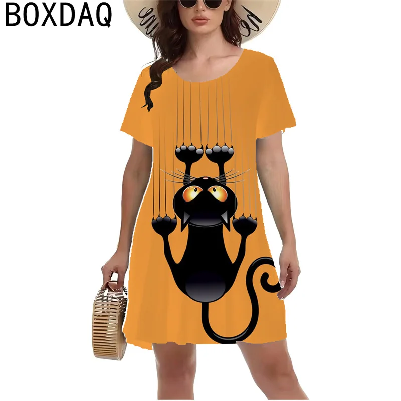 Funny Pet Cat Printed Dress 2024 Fashion Streetwear Casual Short Sleeve  Dress Summer 3D Printed Mini Dress Vestidos De Mujer - AliExpress 200000345