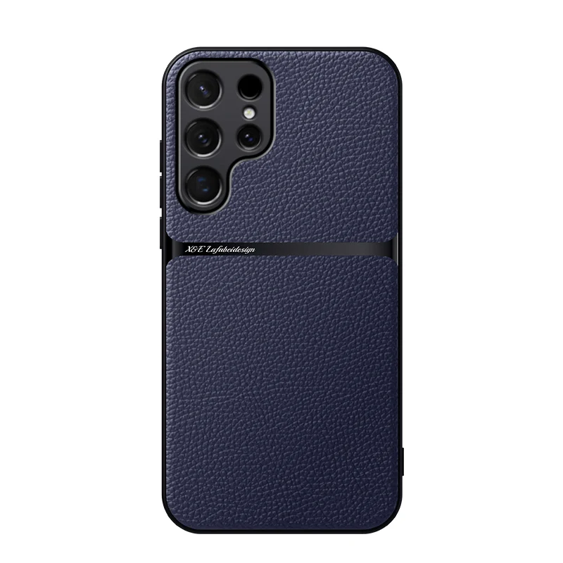 Magnetic Car Holder Luxury Solid Leather Phone Case