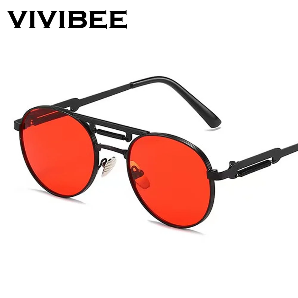 VIVIBEE Runde Steampunk-Sonnenbrille Vintage Herren UV400 Metall Hip-Hop 2026 Sonnenbrille Damen Hochwertige Retro-Brille