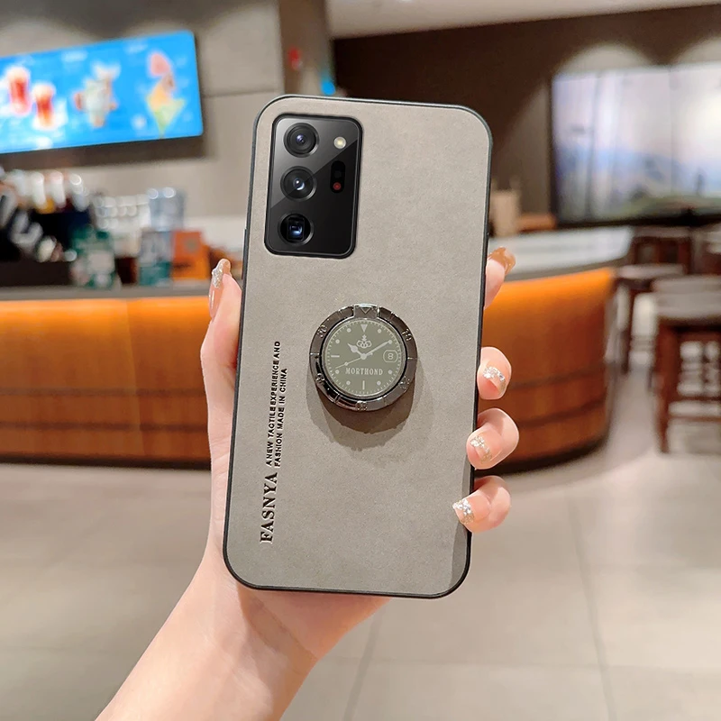 Luxury SheepSkin Leather Ring Holder Phone Case On For Samsung Galaxy Note 20 10 9 8 Ultra Plus note10 note9 Back Cover Note20