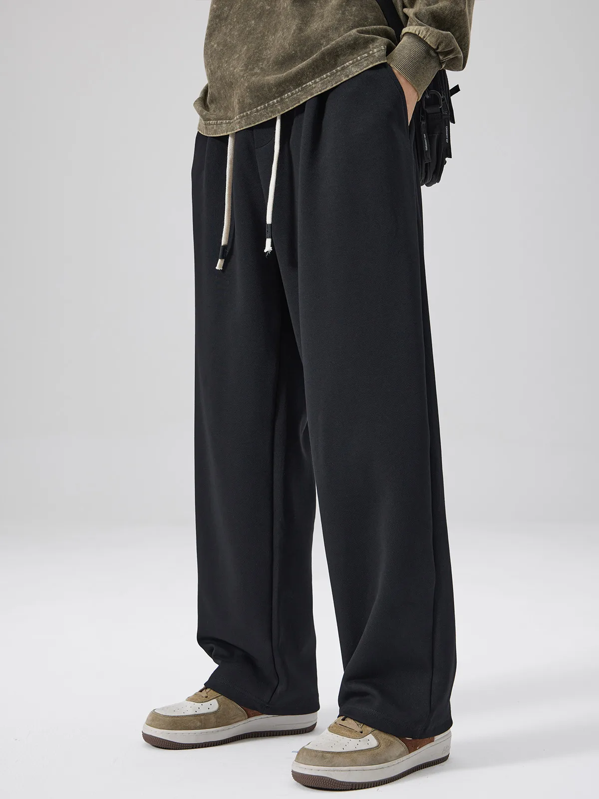 DUKEEN Pique Fabrics Sweatpants for Men Loose Causal Straight Legged Trouse Autumn and Winter Solid Colors Sports Fleece Pants 4