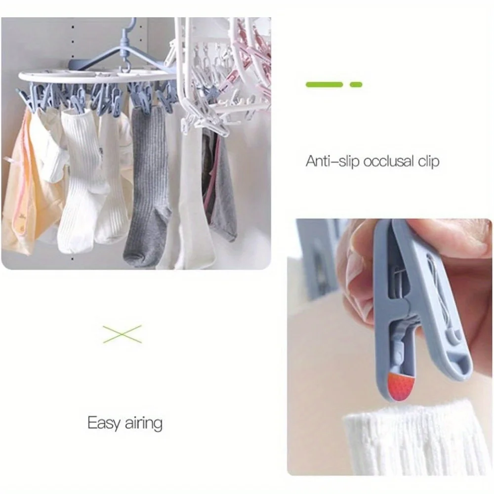Folding Clothes Dryer Hanger 20 Clips Clothes Dryer Multifunctional Windproof Socks Underwear Plastic Drying Rack Home Gadgets 4