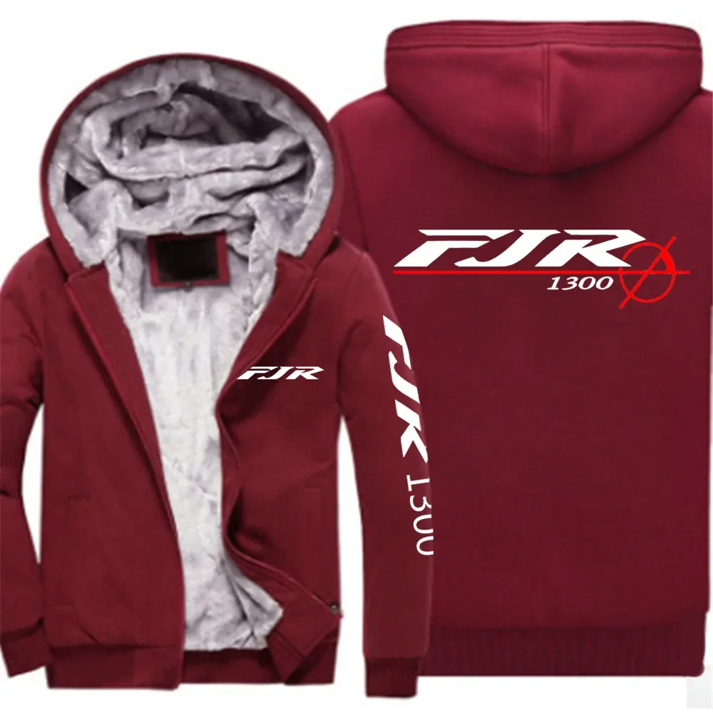 

2024 New Autumn Winter FJR 1300 MOTORCYCLE Logo Print Cotton Liner Hooded Thicken Hoodies Men's Windproof Warm Cardigan Zip Coat