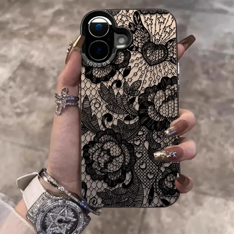 French Dark Lace Flower Frosted Acrylic Phone Case