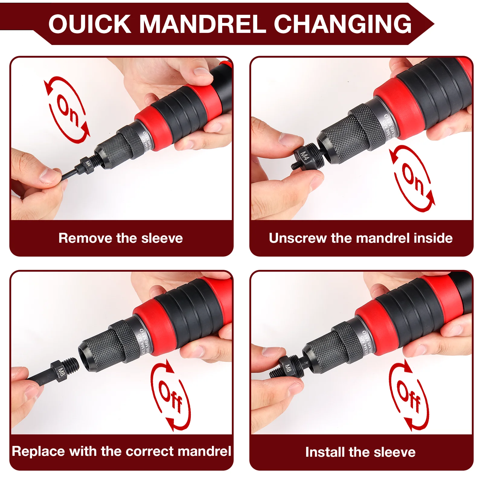 Household Rivet Nut Gun Converter Kit Removable DIY Nut Insert Nut Riveting Tool Cordless Electric Riveting Tool 6