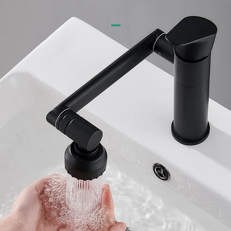 

Bathroom Washbasin 360° Rotating Faucet Home Basin Tap Silver Black Single Hole Faucet Two Model of Water Outlet