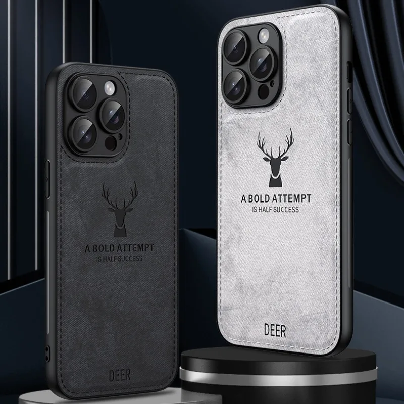 Elegant Deer Head Pattern Luxury Leather Texture Phone Case - Shockproof Soft Cover