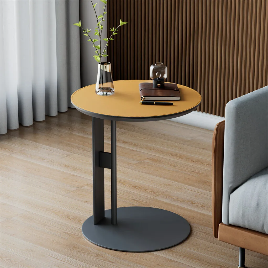 Saddle Leather Side Table C Shape Round Coffee Table Sofa Table Living Room Standing Table