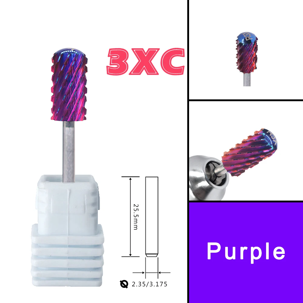 RolinStar Both hand Tungsten 6.6 purple Large Round Top Barrel Carbide Barrel Nail Drill Bit and Best remover for Powder and 4