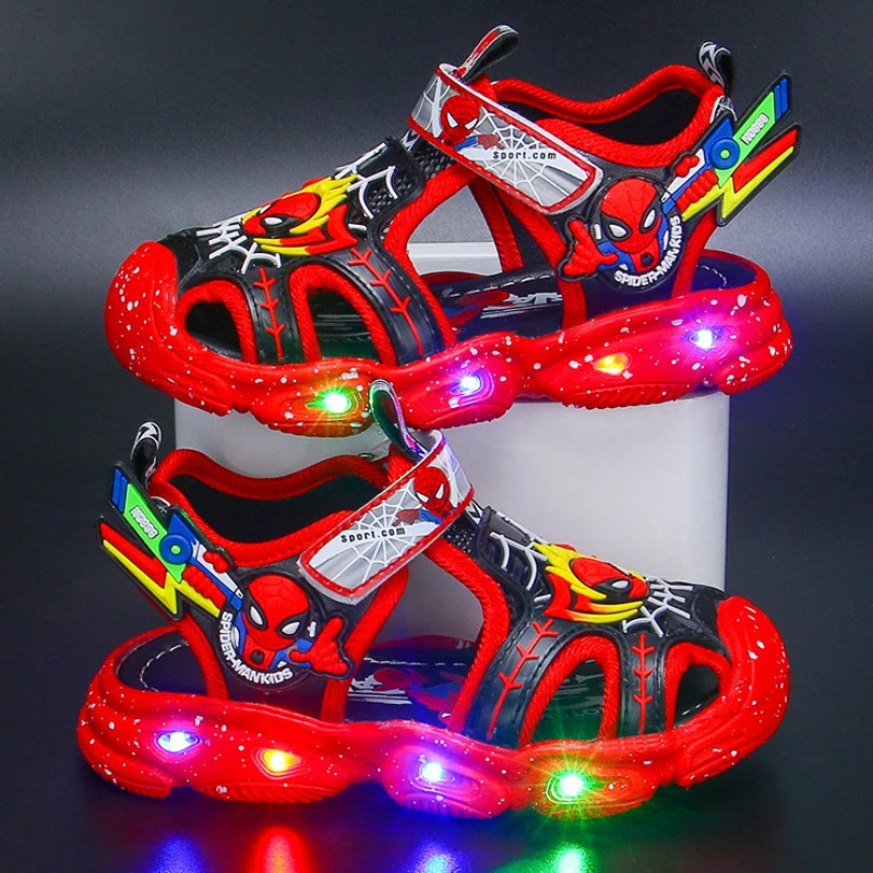 Kids Shoes Disney LED Sport Sandals Summer Cartoon Spiderman for Boys Casual Beach Soft Sole kids shoes