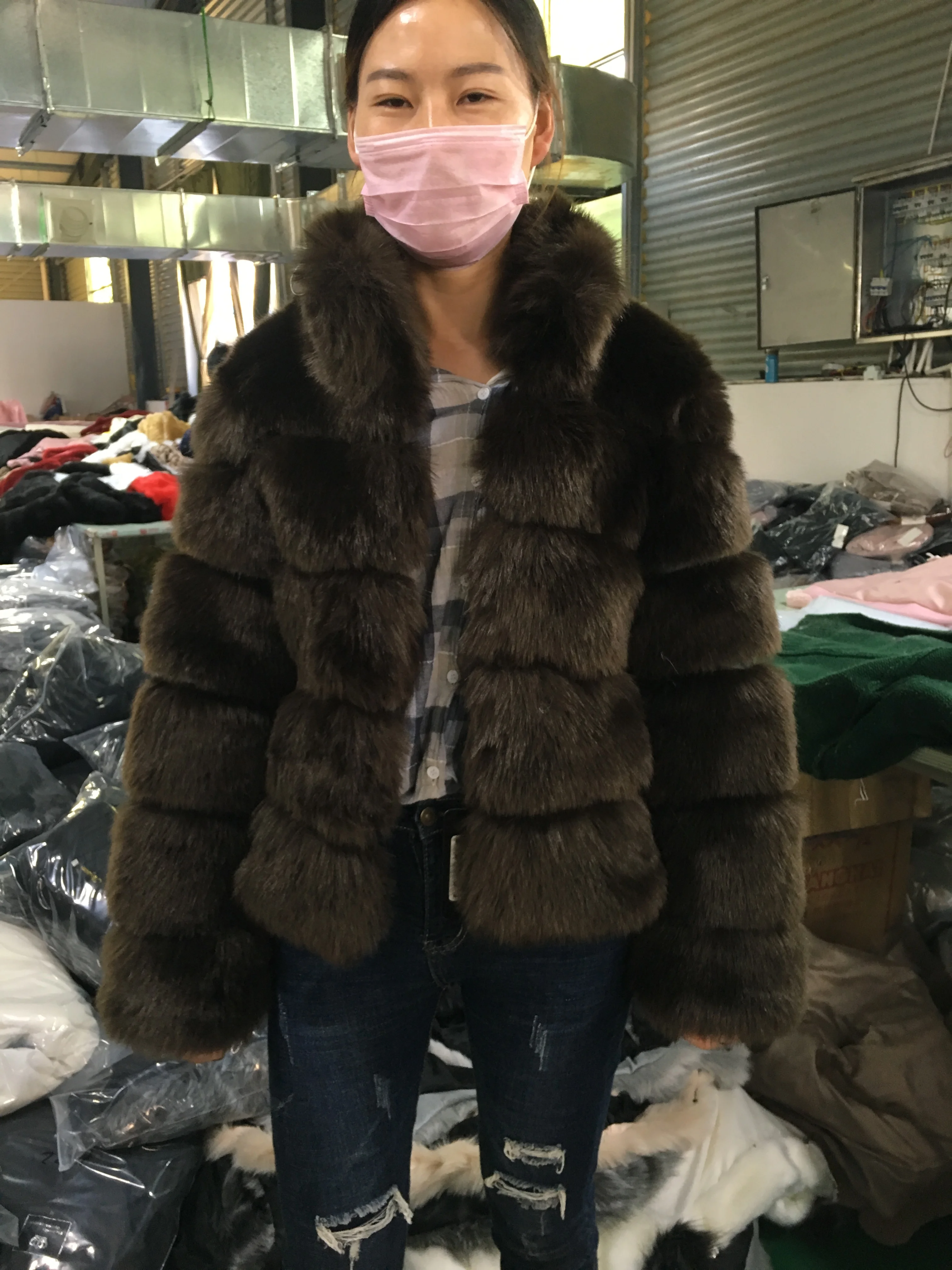 Hot style lady faux fox fur coat factory directly sell best quality with best price long sleeves with collar long down coat