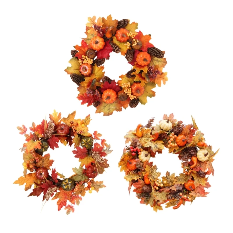 

Elegant 15.75inch Christmas Wreath with Pumpkins Berries Pine for Home Party Drop Shipping