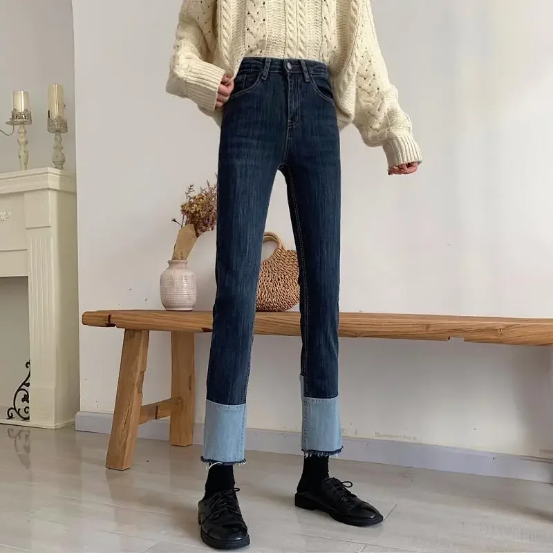 

Skinny Slim Fit Jeans for Women High Waist Shot Pencil Denim Pants Woman with Pockets Blue Trousers 90s Loosefit Spring Vibrant