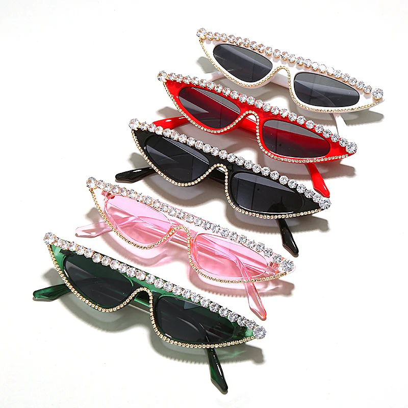 

New Cateye Sunglasses Women Fashion Inlaid Triangle Sun Glasses Female Shades Eyewear Cat Eye
