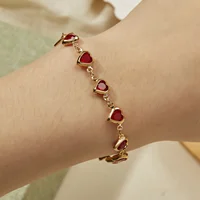 Zunders'-Bracelets en cristal rouge élégant pour femmes, bijoux de poignet en métal, coeur coloré, fête de mariage, cadeau de fille 3