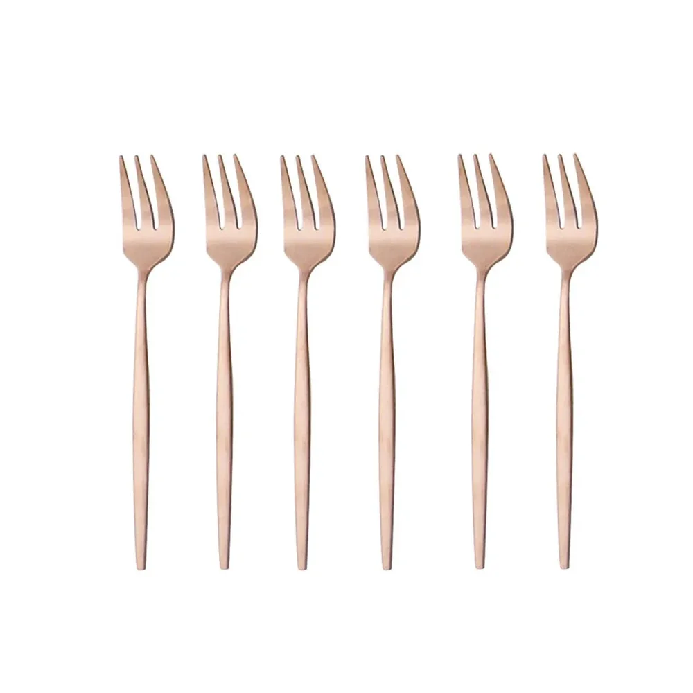 Gold Stainless Steel Mini Cake and Dessert Fork Set, 6-Piece Silverware Collection