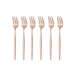Gold Stainless Steel Mini Cake and Dessert Fork Set, 6-Piece Silverware Collection (Rose)