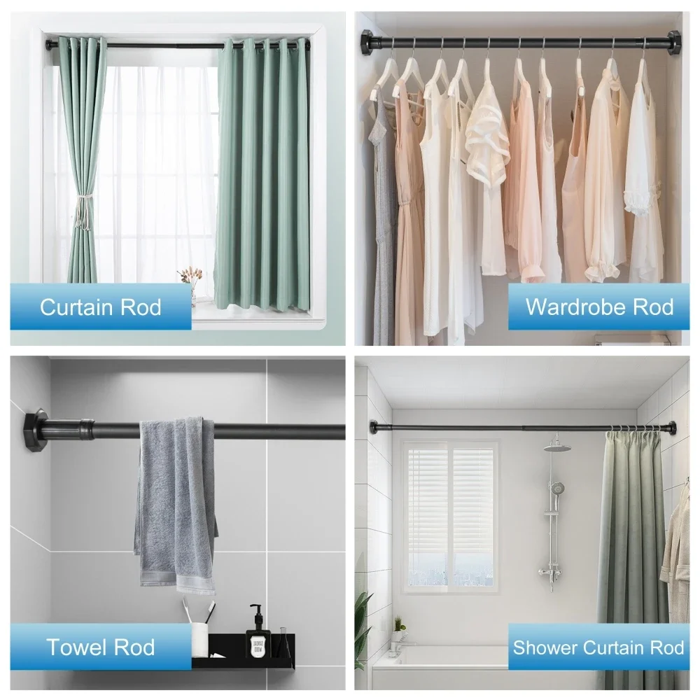 2Pcs Adjustable Tension Rods 110-200cm / 70-120cm Extendable Punch-Free Stainless Steel for Wardrobe Closet Shoe Racks Curtain