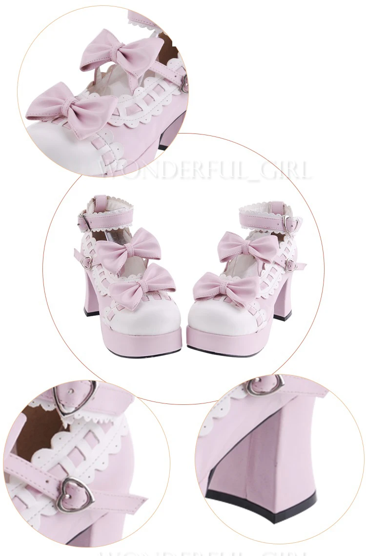 Neue japanische Stil Lolita Schuhe Dienstmädchen Cosplay Mädchen Prinzessin High Heels Damen Schuhe mit Schleife Größe 35-47 3