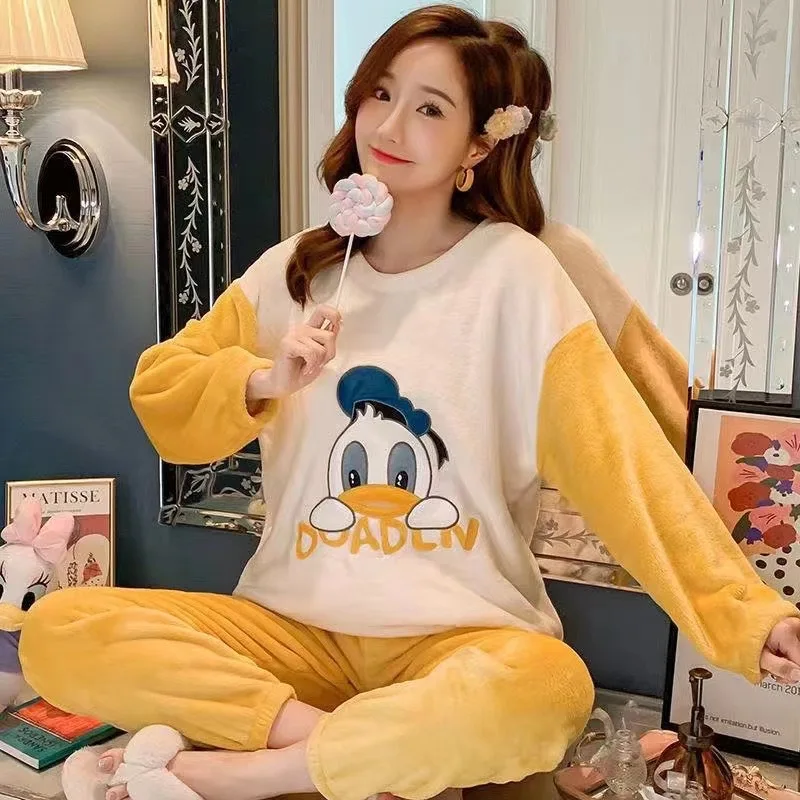 Donald Duck Pajamas Winter Thickening Flannel Pajamas Cartoon Cute Soft Casual Warm Comfortable Home Clothes Set 2