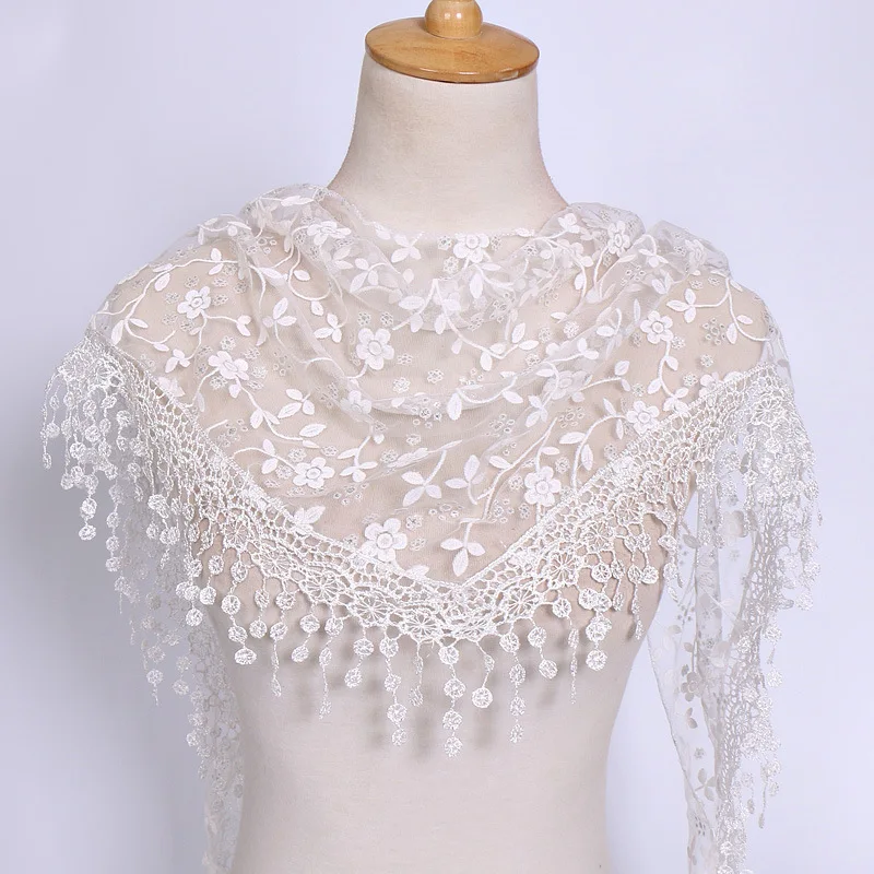 

Fashion Women Floral Lace Triangle Scarf Tassel Shawl Female Classic Casual Transparent Breathable Scarves Sunscreen