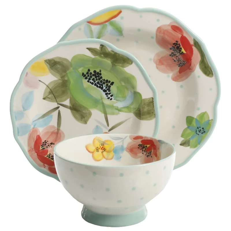 

The Vintage Bloom 12-Piece Dinnerware Set, Turquoise