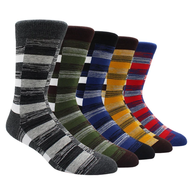 Size 41-48 Casual Fashion Cotton Funny  Long Women&Men Socks Contrast Color Rainbow Larger Size Stripe Socks for Men 5 Pairs- NY007