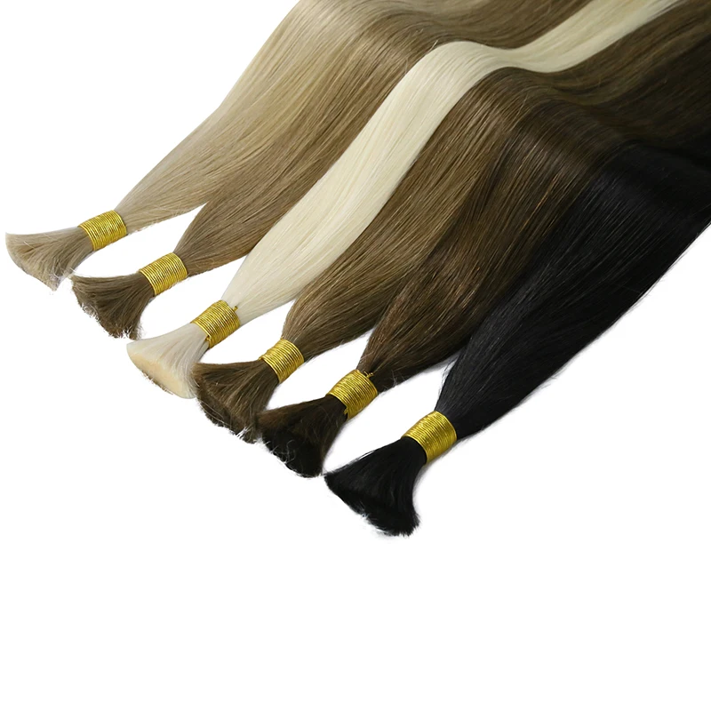 Straight Bulk Braiding Hair 100% Brazilian Remy Machine Made Human Hair Bulk Extensions Blonde Color Hairpiece 12-26inch 100g/pc