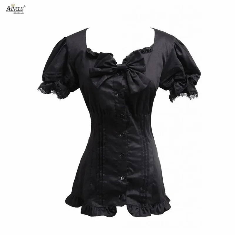 

Ainclu Бесплатная доставка Cemavin Лидер продаж Женская хлопковая черная кружевная Лолита с коротким рукавом хлопковая блузка/верхняя одежда