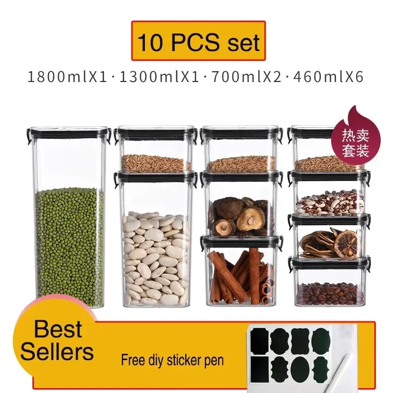 Food Storage Box Set Food Containers Kitchen Organizers Spaghetti Noodles Sealed Tanks Cans Bottles