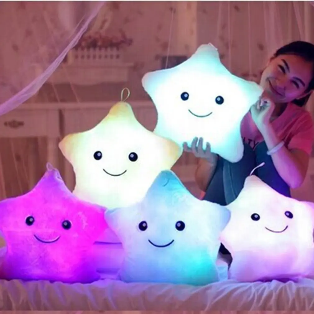 Colorful 40x35cm Luminous Pillow Vivid Star Design LED Light Cushion Plush Pillow for Bedroom Birthday Gift Toy for Kids