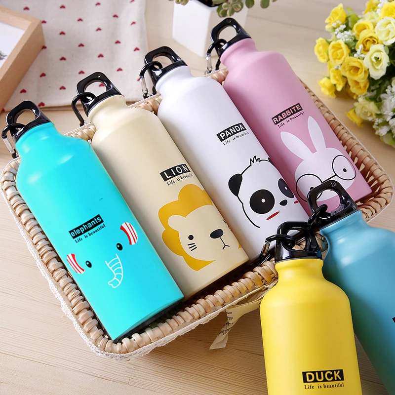 Sports Water Bottle Sports Bottle Water Bottle 500ML Animal Pattern Outdoor Sports Aluminum Water Bottle Portable Water Cup Mountaineering Buckle Small Mouth Single Layer Cup