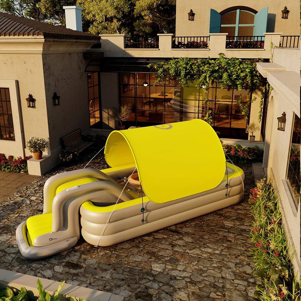 Grande piscine à cadre gonflable pour enfants, pare-soleil pour bébé avec toboggan, jardin Chinca, jouets d'été, cadeaux pour la famille