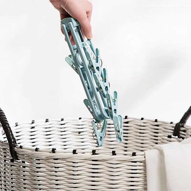 Collapsible Clothes Drying Rack Travel Shirt Socks Hangers with Clips Foldable Pants Clothes Hangers Closet Organizer 4